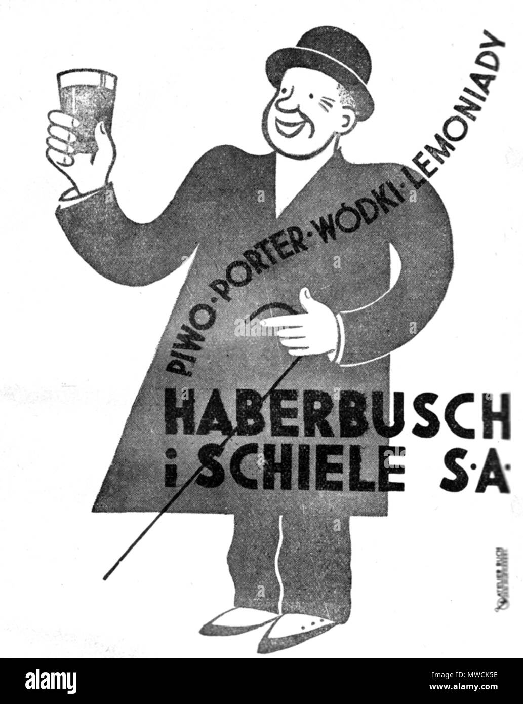 . Advertisement of the Haberbusch and Schiele Company (manufacturer of beer, vodka, and other alcoholic beverages) . 1936. The source didn`t provide an information who personally the author is. 262 HaberSchiele1 Stock Photo
